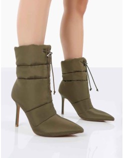 Kenza x Public Desire Reset Green Nylon Padded Heeled Ankle Boots