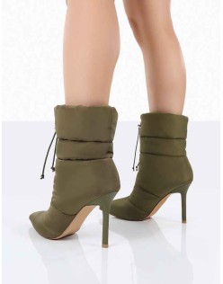 Kenza x Public Desire Reset Green Nylon Padded Heeled Ankle Boots