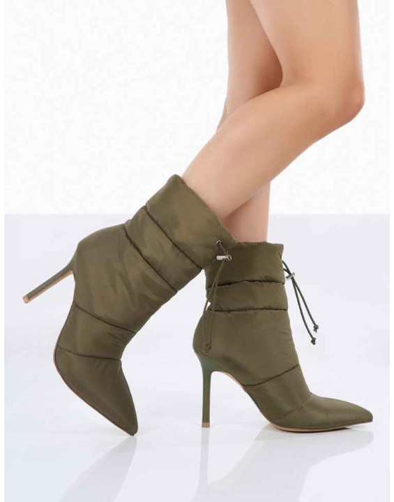Kenza x Public Desire Reset Green Nylon Padded Heeled Ankle Boots