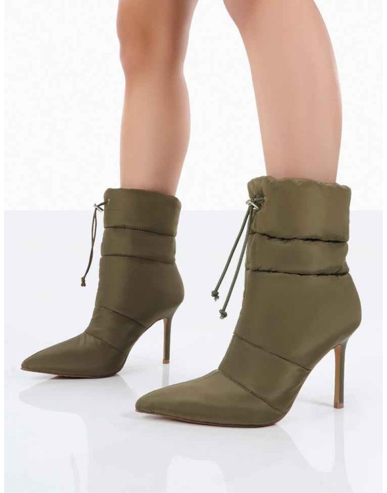Kenza x Public Desire Reset Green Nylon Padded Heeled Ankle Boots