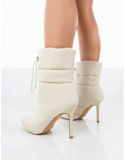Kenza x Public Desire Reset Beige Nylon Padded Heeled Ankle Boots