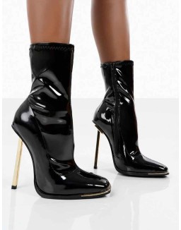 Kenza X Public Desire Lou Lou Black Patent Stiletto Heel Sock Boots