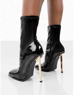 Kenza X Public Desire Lou Lou Black Patent Stiletto Heel Sock Boots