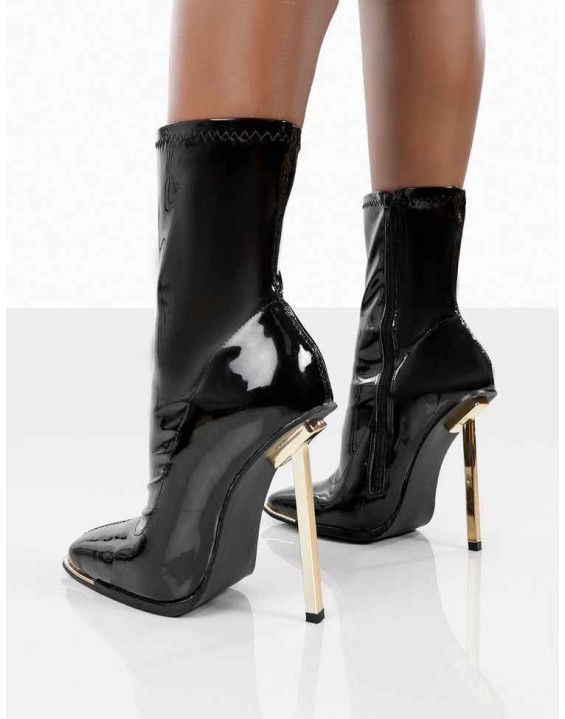 Kenza X Public Desire Lou Lou Black Patent Stiletto Heel Sock Boots