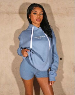 Kenza X Public Desire Contrast Back Logo Cycle Shorts in Blue