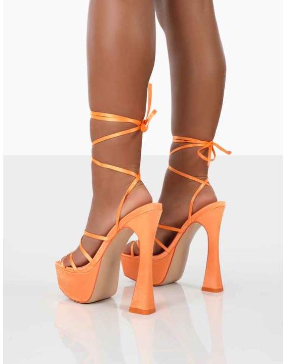Endless Potential Orange Satin Platform Party High Heels