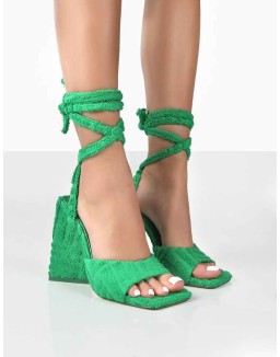 Mojito Green Towelling Lace Up Pyramid Block Heels