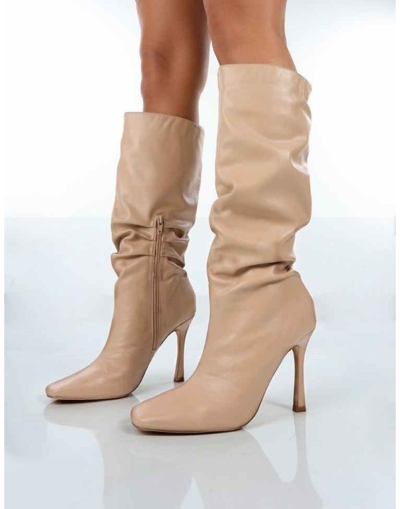 Iris Nude Pointed Toe Stiletto Knee High Boots