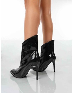 Quinn Black Patent Heeled Stiletto Ankle Boots