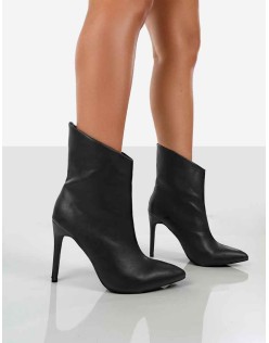 Quinn Black Pu Heeled Stiletto Ankle Boots