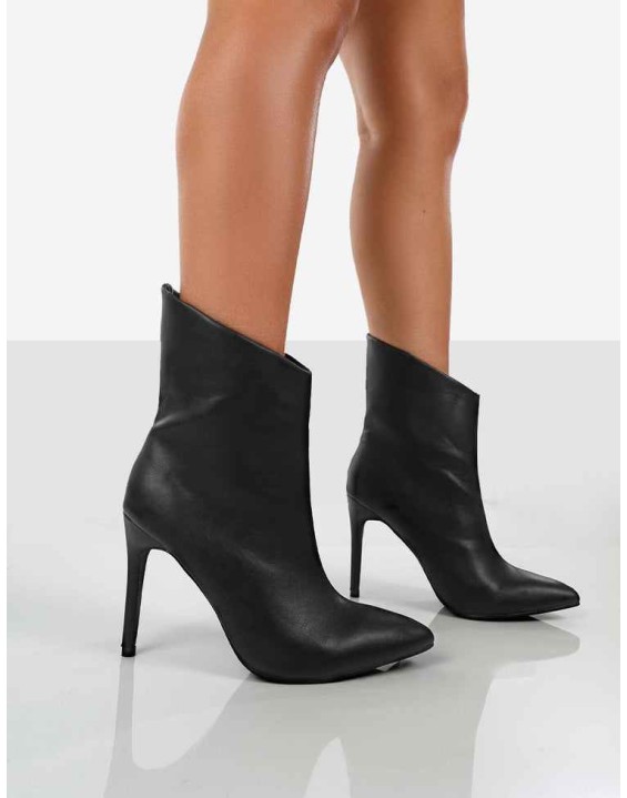 Quinn Black Pu Heeled Stiletto Ankle Boots