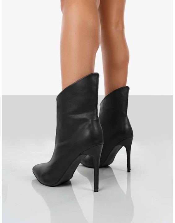 Quinn Black Pu Heeled Stiletto Ankle Boots