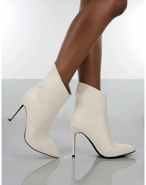 Quinn White Patent Heeled Stiletto Ankle Boots