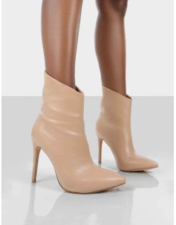 Quinn Nude Patent Heeled Stiletto Ankle Boots