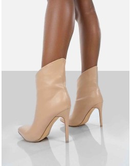 Quinn Nude Patent Heeled Stiletto Ankle Boots