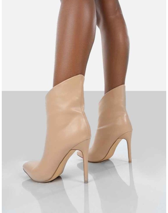 Quinn Nude Patent Heeled Stiletto Ankle Boots