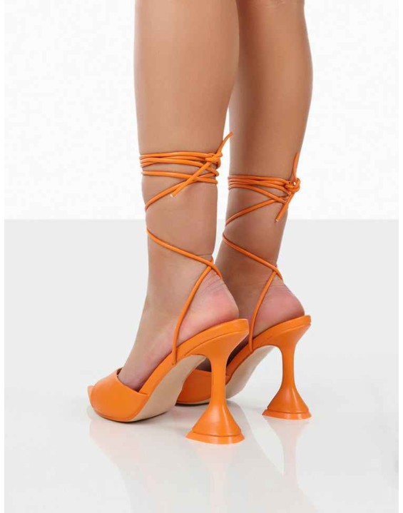 Smokey Orange Grain Lace Up Cake Stand Party Heels