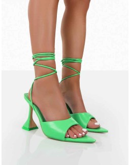 Smokey Lace Up Neon Green Cake Stand Party Heels