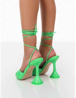 Smokey Lace Up Neon Green Cake Stand Party Heels