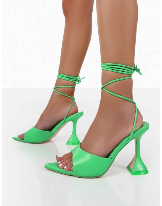 Smokey Lace Up Neon Green Cake Stand Party Heels