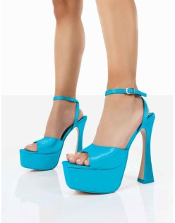 Truce Blue Satin Strappy Platform Party High Heels