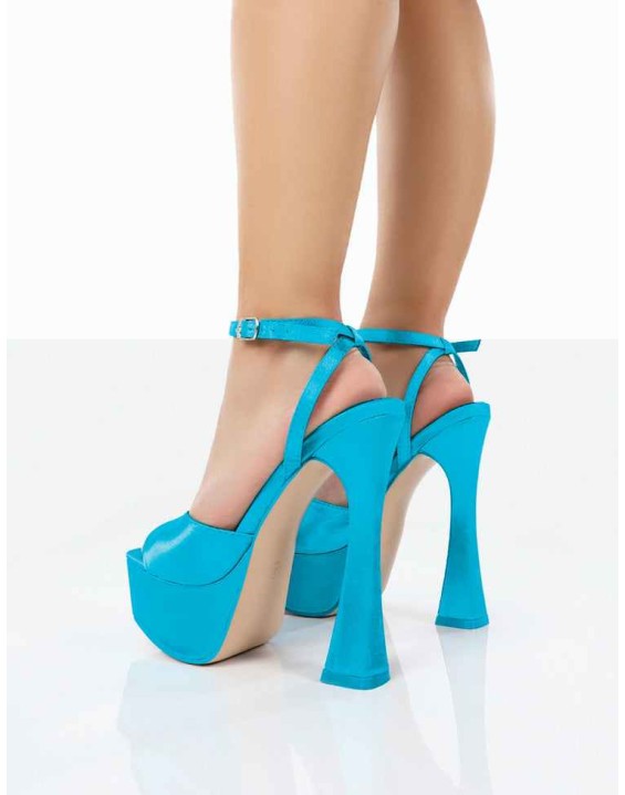 Truce Blue Satin Strappy Platform Party High Heels