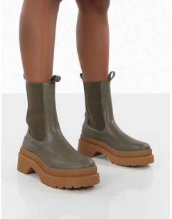 Rise Khaki Chunky Rubber Sole chelsea Boots