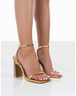 Charlotte Wide Fit Gold Patent Square Toe Heels