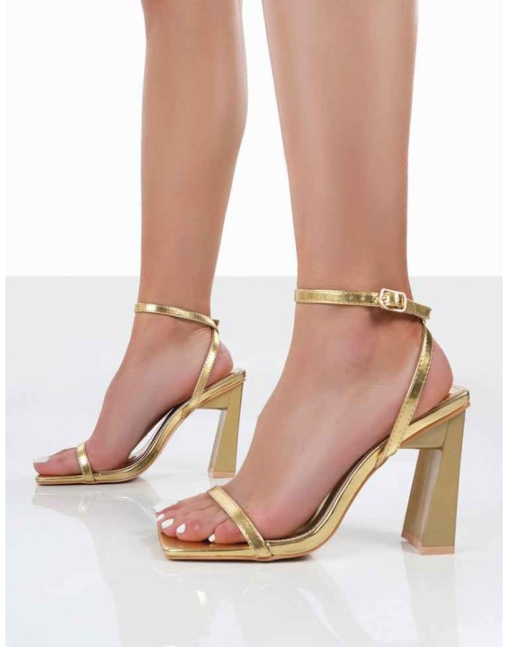 Charlotte Wide Fit Gold Patent Square Toe Heels