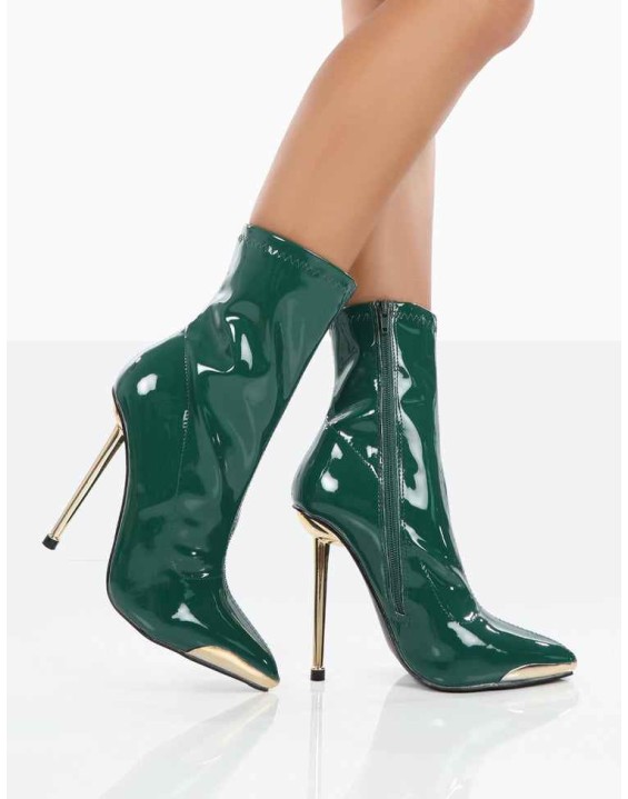 Player Green Patent Stiletto Heel Ankle boots