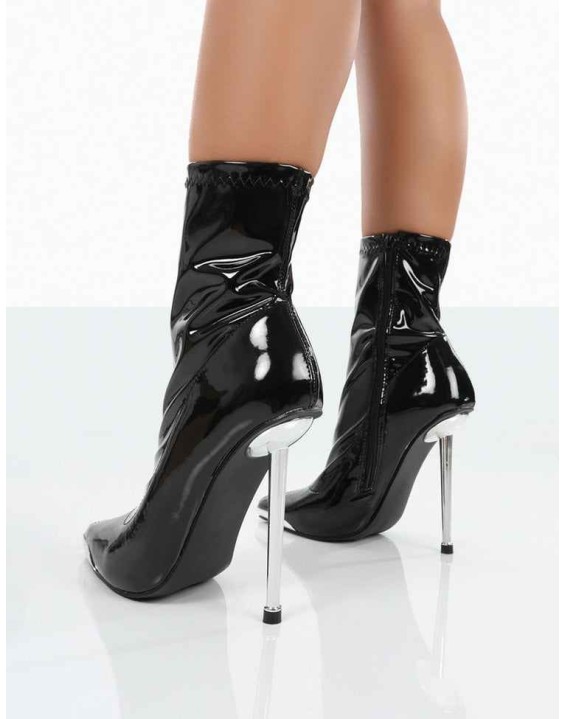 Player Black Patent Stiletto Heel Ankle boots