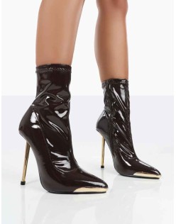 Player Choc Patent Stiletto Heel Ankle boots