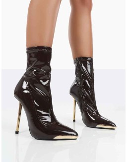 Player Choc Patent Stiletto Heel Ankle boots