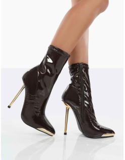 Player Choc Patent Stiletto Heel Ankle boots