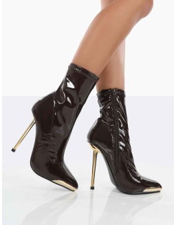 Player Choc Patent Stiletto Heel Ankle boots