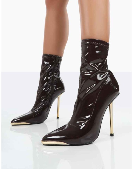 Player Choc Patent Stiletto Heel Ankle boots