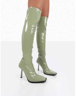 Jenine Green Patent Over The Knee Stiletto Heeled Boots