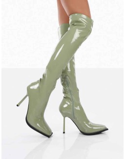 Jenine Green Patent Over The Knee Stiletto Heeled Boots
