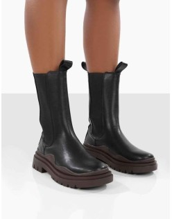 Cherry Black Chunky Sole Chelsea Ankle Boots