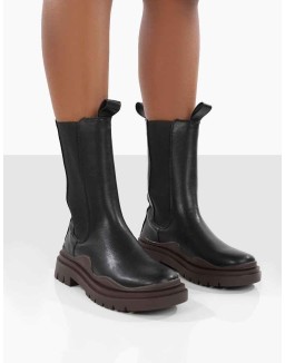 Cherry Black Chunky Sole Chelsea Ankle Boots