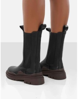 Cherry Black Chunky Sole Chelsea Ankle Boots