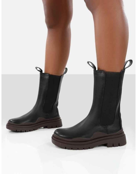 Cherry Black Chunky Sole Chelsea Ankle Boots