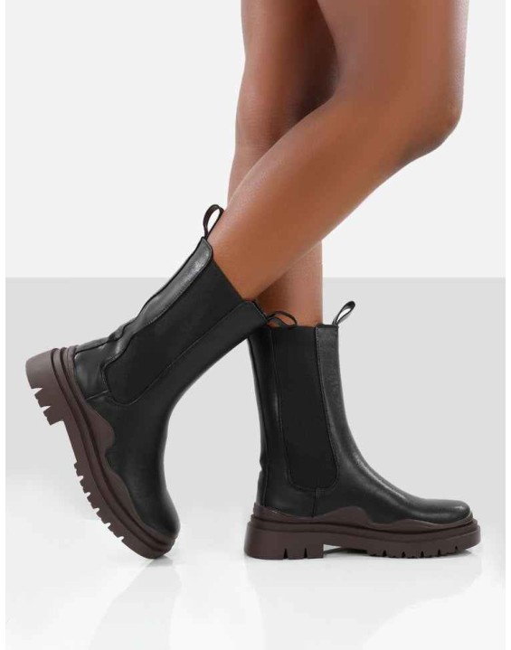 Cherry Black Chunky Sole Chelsea Ankle Boots