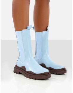 Cherry Blue Chunky Sole Chelsea Ankle Boots