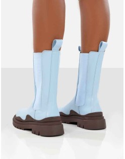 Cherry Blue Chunky Sole Chelsea Ankle Boots