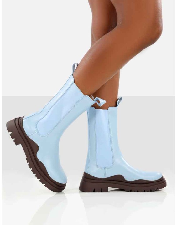 Cherry Blue Chunky Sole Chelsea Ankle Boots