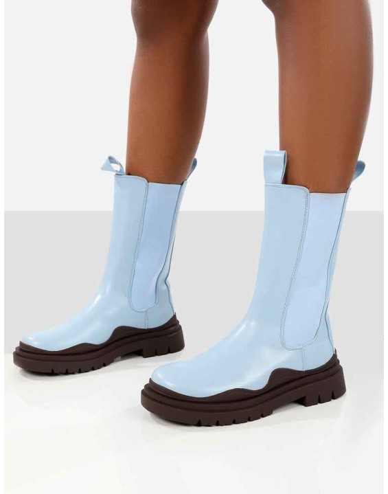 Cherry Blue Chunky Sole Chelsea Ankle Boots