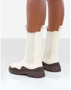 Cherry Off White Chunky Sole Chelsea Ankle Boots