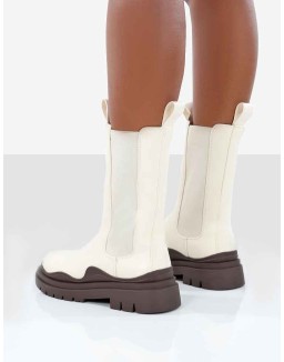 Cherry Off White Chunky Sole Chelsea Ankle Boots
