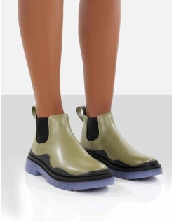 Myth Green Chunky Sole Chelsea Boots